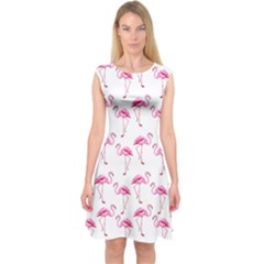 Flamingo Pattern Capsleeve Midi Dress