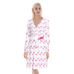 Flamingo Pattern Long Sleeve Velvet Front Wrap Dress by Valentinaart