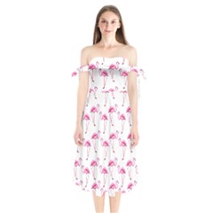 Flamingo Pattern Shoulder Tie Bardot Midi Dress by Valentinaart