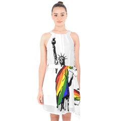 Pride Statue Of Liberty  Halter Collar Waist Tie Chiffon Dress by Valentinaart