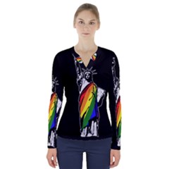 Pride Statue Of Liberty  V-neck Long Sleeve Top by Valentinaart