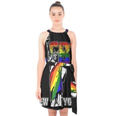 LGBT New York Halter Collar Waist Tie Chiffon Dress