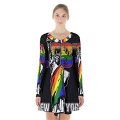 LGBT New York Long Sleeve Velvet V-neck Dress