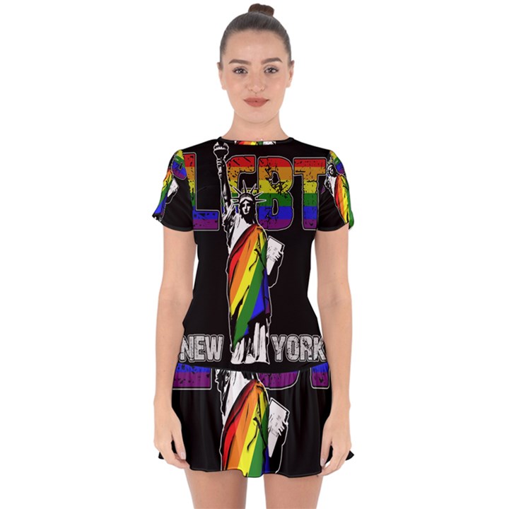 LGBT New York Drop Hem Mini Chiffon Dress