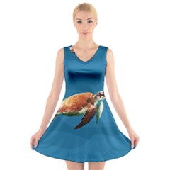 Sea Turtle V-neck Sleeveless Skater Dress by Valentinaart