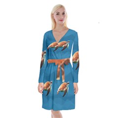 Sea Turtle Long Sleeve Velvet Front Wrap Dress by Valentinaart