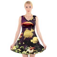 Tropical Fish V-neck Sleeveless Skater Dress by Valentinaart