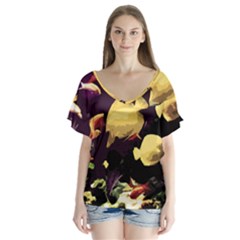 Tropical Fish V-neck Flutter Sleeve Top by Valentinaart