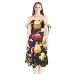 Tropical Fish Shoulder Tie Bardot Midi Dress