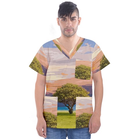 Landscape Men s V-neck Scrub Top by Valentinaart