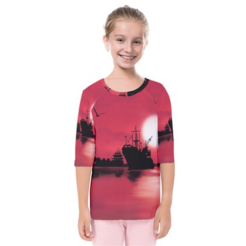 Open Sea Kids  Quarter Sleeve Raglan Tee by Valentinaart