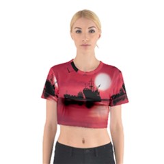 Open Sea Cotton Crop Top by Valentinaart