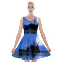 Open Sea Velvet Skater Dress by Valentinaart