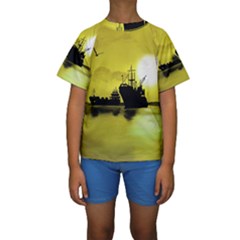 Open Sea Kids  Short Sleeve Swimwear by Valentinaart