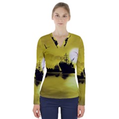 Open Sea V-neck Long Sleeve Top