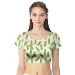 Pineapples Pattern Short Sleeve Crop Top (tight Fit) by Valentinaart