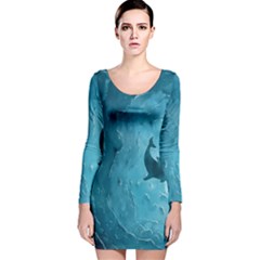 Shark Long Sleeve Velvet Bodycon Dress by Valentinaart