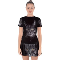 Domestic Cat Drop Hem Mini Chiffon Dress by Valentinaart