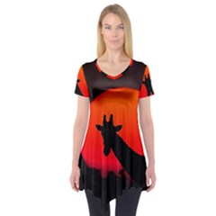 Giraffe  Short Sleeve Tunic  by Valentinaart