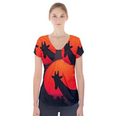 Giraffe  Short Sleeve Front Detail Top by Valentinaart