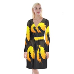 Giraffe  Long Sleeve Velvet Front Wrap Dress by Valentinaart