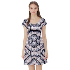 Futuristic Geometric Pattern  Short Sleeve Skater Dress by dflcprintsclothing