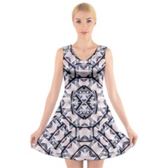 Futuristic Geometric Pattern  V-neck Sleeveless Skater Dress by dflcprintsclothing