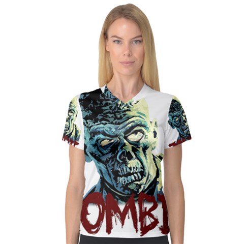 Zombie V-neck Sport Mesh Tee by Valentinaart