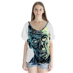 Zombie V-neck Flutter Sleeve Top by Valentinaart