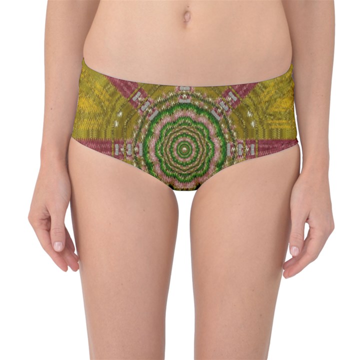 Mandala In Metal And Pearls Mid-Waist Bikini Bottoms