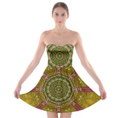 Mandala In Metal And Pearls Strapless Bra Top Dress by pepitasart