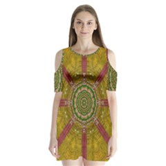 Mandala In Metal And Pearls Shoulder Cutout Velvet  One Piece by pepitasart