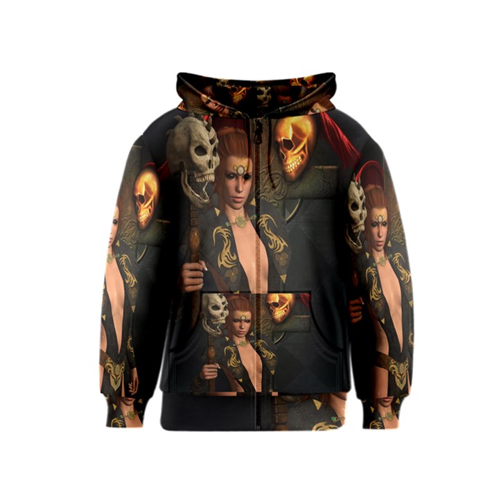 The Dark Side, Women With Skulls In The Night Kids  Zipper Hoodie