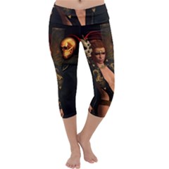 The Dark Side, Women With Skulls In The Night Capri Yoga Leggings by FantasyWorld7