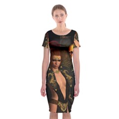 The Dark Side, Women With Skulls In The Night Classic Short Sleeve Midi Dress by FantasyWorld7