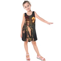 The Dark Side, Women With Skulls In The Night Kids  Sleeveless Dress by FantasyWorld7