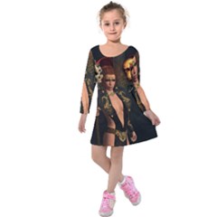 The Dark Side, Women With Skulls In The Night Kids  Long Sleeve Velvet Dress by FantasyWorld7