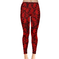  Black And Dark Red Seamless Skulls Leggings  by PattyVilleDesigns