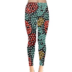 Red & Turquoise Polka Dots Skulls Leggings  by PattyVilleDesigns