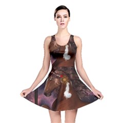 Steampunk Wonderful Wild Horse With Clocks And Gears Reversible Skater Dress by FantasyWorld7