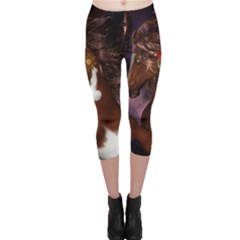 Steampunk Wonderful Wild Horse With Clocks And Gears Capri Leggings  by FantasyWorld7