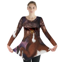 Steampunk Wonderful Wild Horse With Clocks And Gears Long Sleeve Tunic  by FantasyWorld7