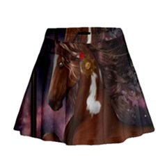 Steampunk Wonderful Wild Horse With Clocks And Gears Mini Flare Skirt by FantasyWorld7