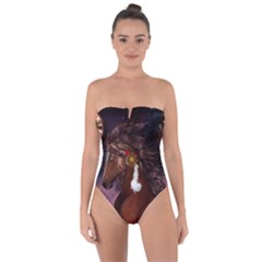 Steampunk Wonderful Wild Horse With Clocks And Gears Tie Back One Piece Swimsuit