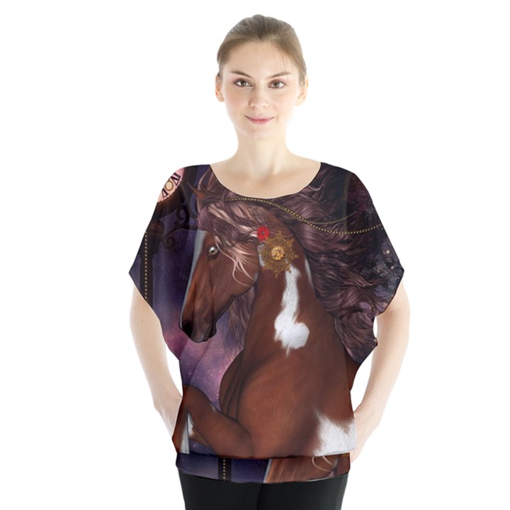 Steampunk Wonderful Wild Horse With Clocks And Gears Blouse