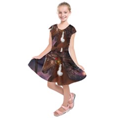 Steampunk Wonderful Wild Horse With Clocks And Gears Kids  Short Sleeve Dress by FantasyWorld7