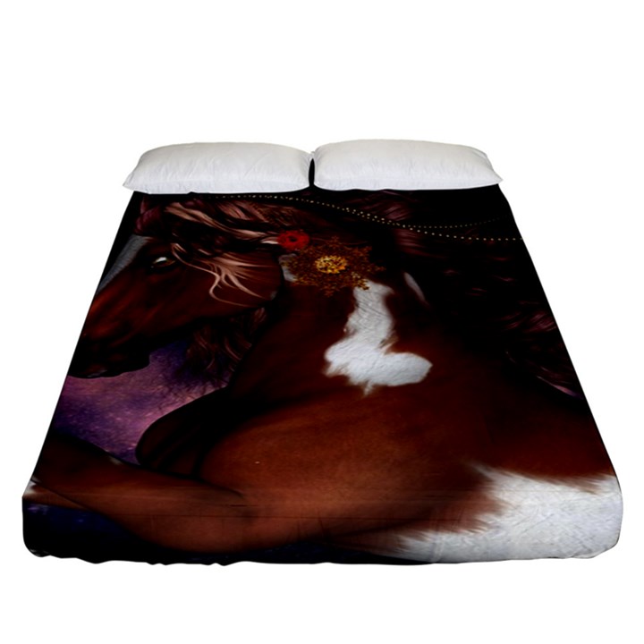 Steampunk Wonderful Wild Horse With Clocks And Gears Fitted Sheet (King Size)