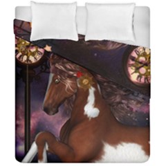 Steampunk Wonderful Wild Horse With Clocks And Gears Duvet Cover Double Side (california King Size) by FantasyWorld7