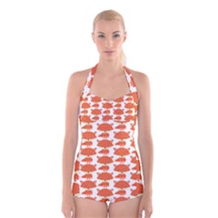 Cute Little Fox Pattern Boyleg Halter Swimsuit  by paulaoliveiradesign