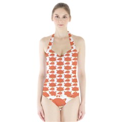 Cute Little Fox Pattern Halter Swimsuit